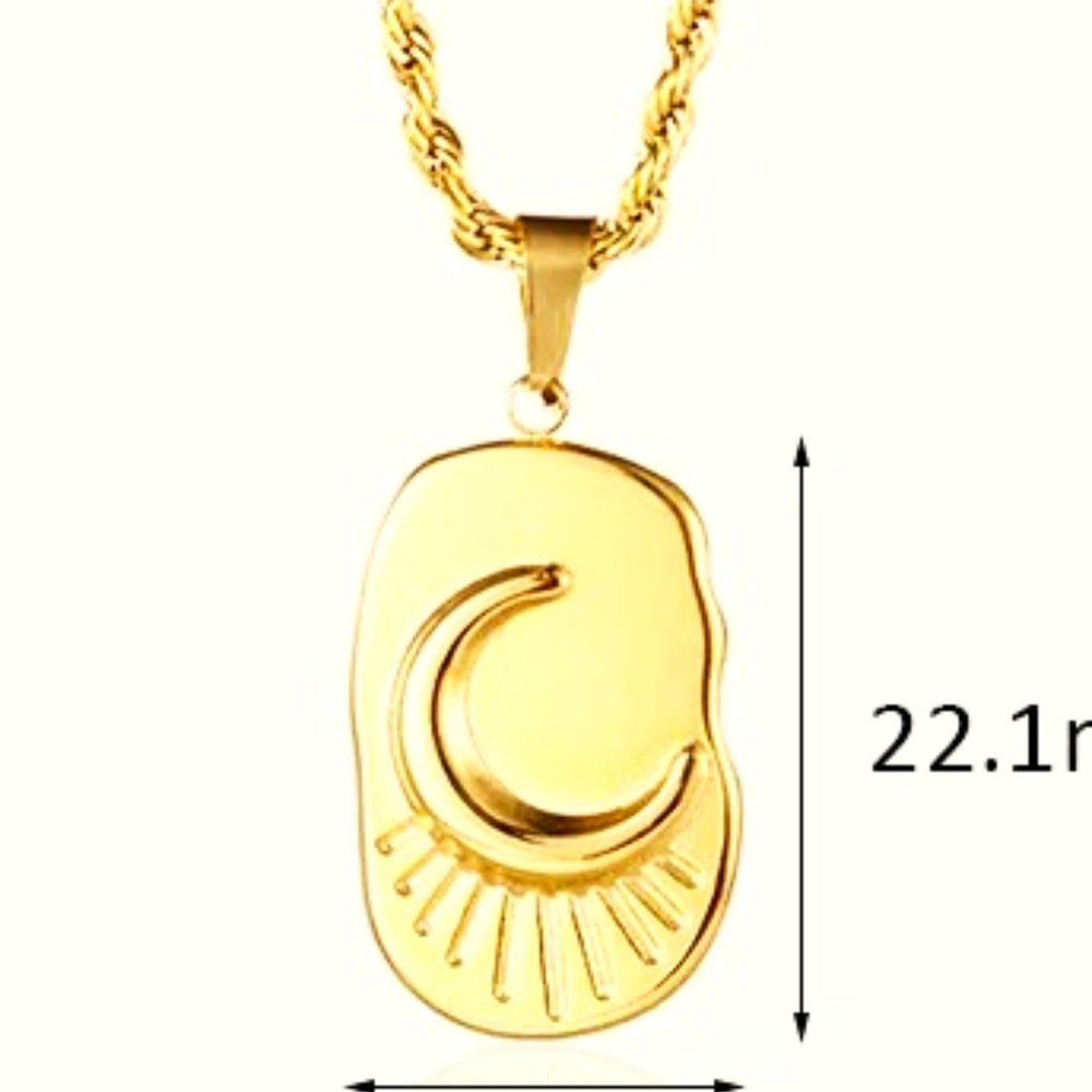 IRREGULARLY SHAPED GOLDEN COPPER GOLD DIPPED ENGRAVED MOON PRIMATIVE NECKLACE